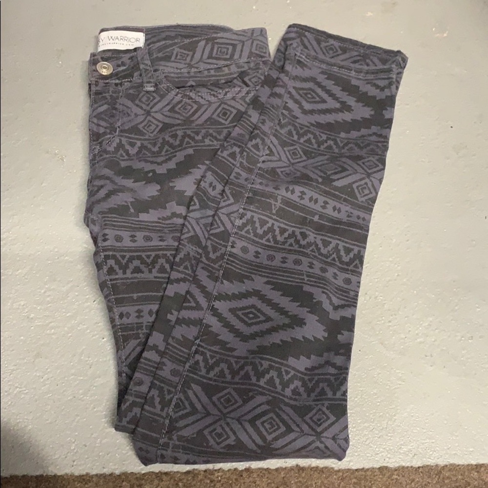 Gypsy Warrior Grey & Black Aztec Pattern Skinny Jeans